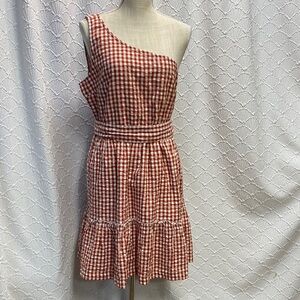 NWT Crown & Ivy Large One Shoulder Red gingham Dress country core farm girl